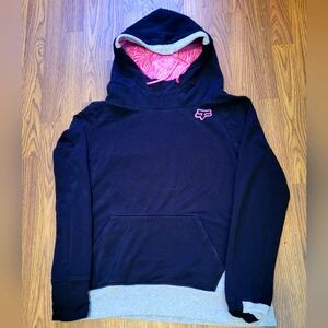 Fox Racing Women's L Hoodie Black Gray Pink Zebra Lined Hood Pullover B8
